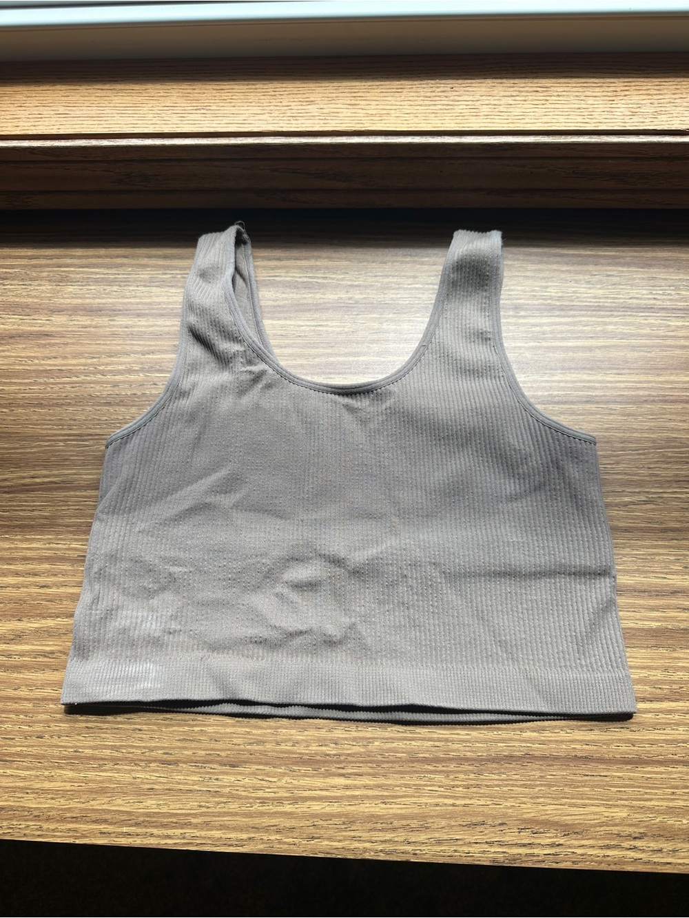 Ribbed Scoop Neck Crop Tank Top — Taupe